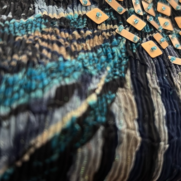 Alberto Makali SZ S Long Sleeve Crepe Semi Sheer Animal Print Blue Blouse Sequin - Picture 13 of 15